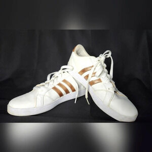 Adidas Shoes Women's Size 6 Grand Court White/Gold Stripes Leather Classic